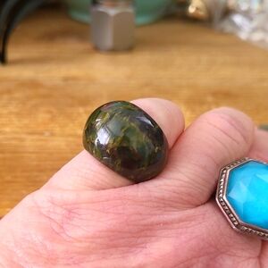 Bakelite green yellow ring size 5